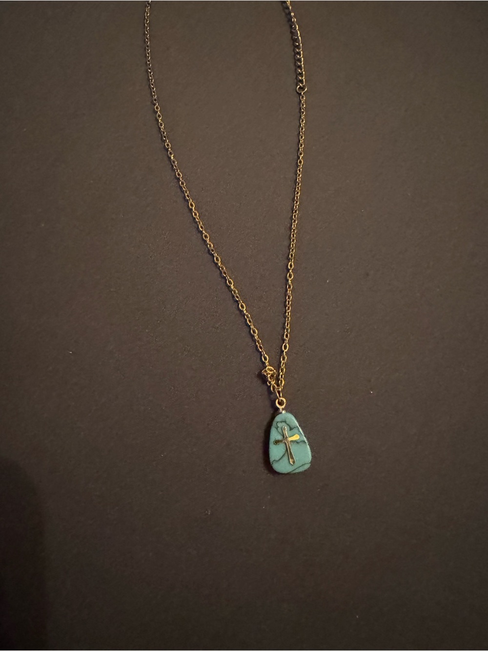 Gold Chain Necklace with Turquoise Cross Pendant from Greece